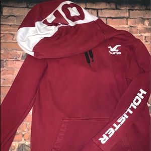 Red and white Hollister hoodie